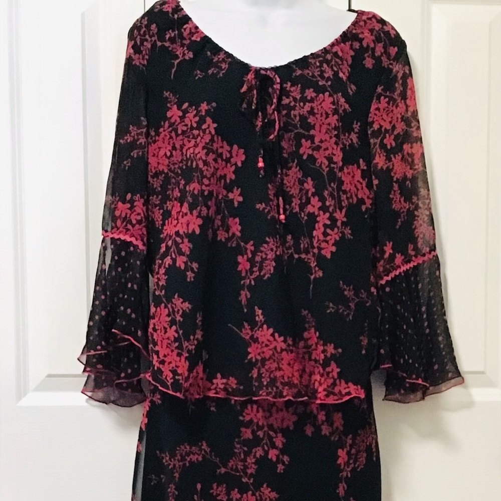 2 piece Floral Black and Pink Dress